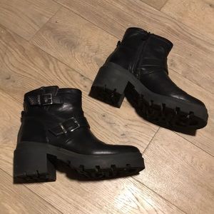 Black Platform Booties with Buckle Detail